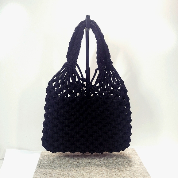 Sam Edelman Black Caged Hobo Macrame Bag Rope Weave - Picture 1 of 9